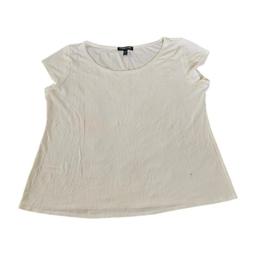 Eileen Fisher Petite Large Cream 100% Silk Scoop Neck Short Sleeve Top Ivory